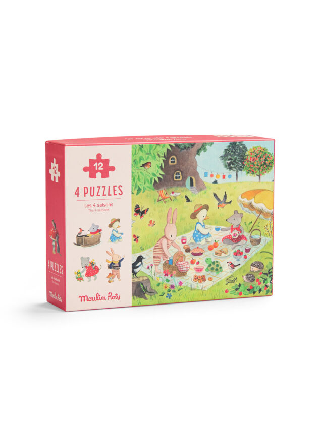 4 mini puzzles I Des saisons (4x12pcs) / La grande famille - Moulin roty